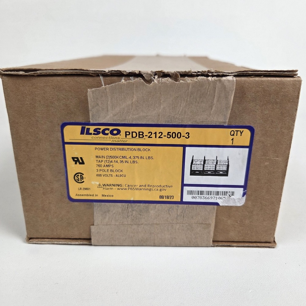 Ilsco Power Distribution Block PDB-212-500-3 760 Amps 600 Volts 3 Pole Block - Picture 2 of 14